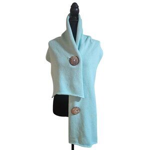 Knit Turquoise Shawl Wrap With Coconut Shell Buttons